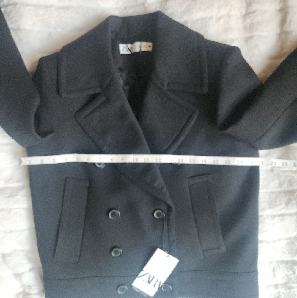 Zara double-breasted wool short coat/jacket black sz M BNWT - Picture 4 of 9